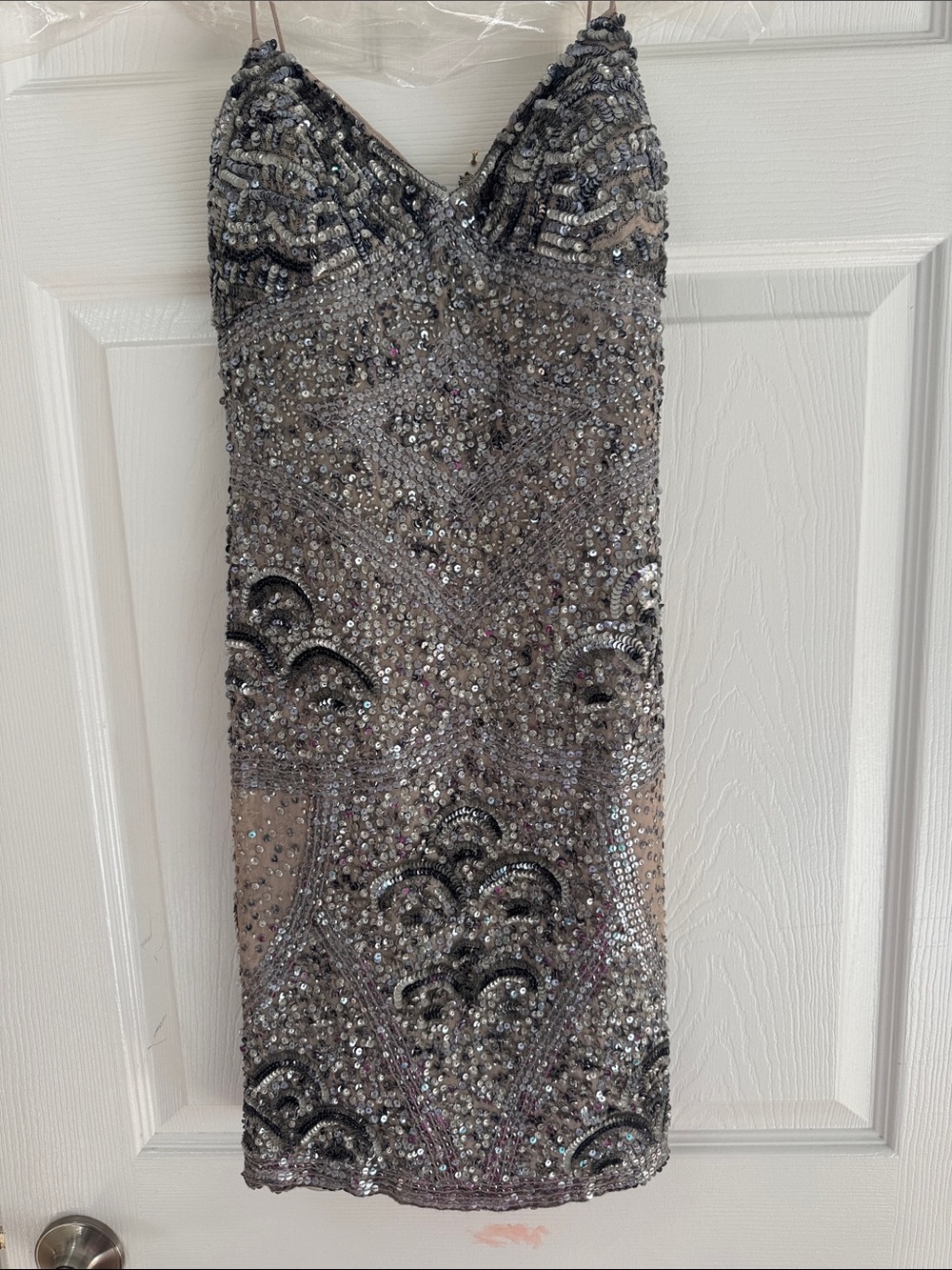 Stunning Aidan  Mattox Silver Beaded Cocktail Dress